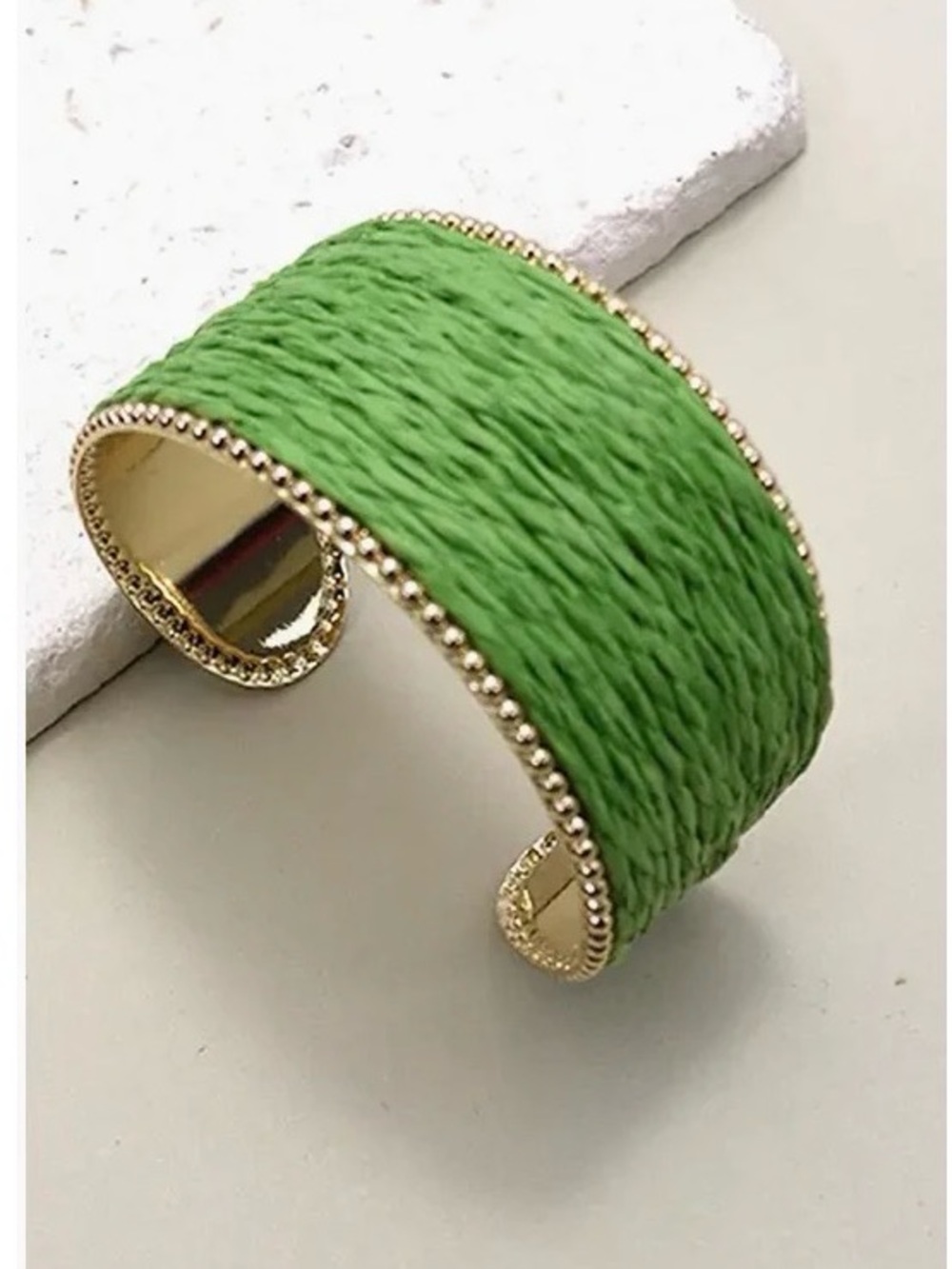 Green and Gold Tone Wrapped Cuff Bracelet